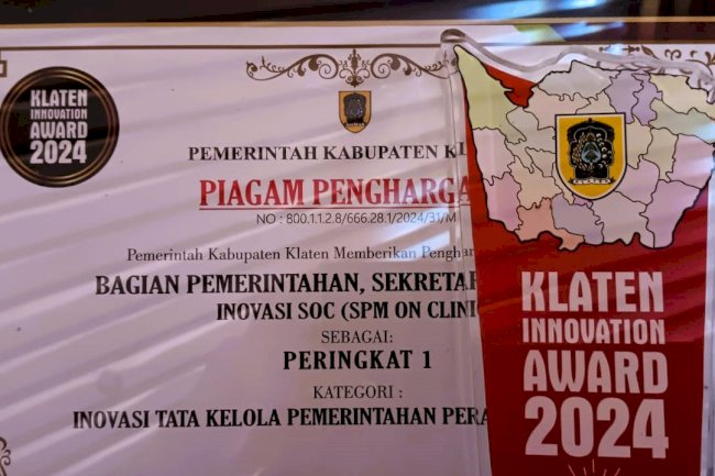 Bagian Pemerintahan Setda Klaten Peringkat I Klaten Innovation Award 2024